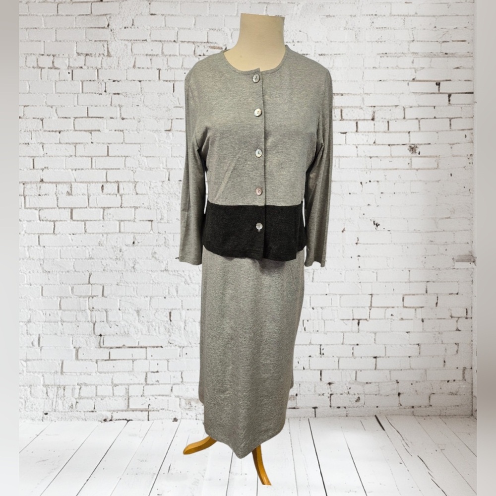 Coldwater Creek Gray and Black Women's Maxi Dress Set Tee Dress Petite SZ S